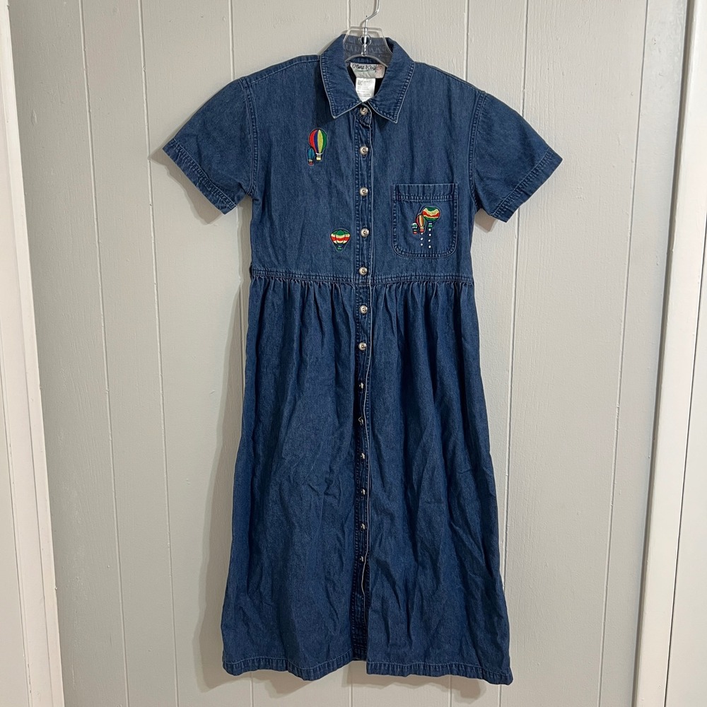 Olivia Rose Vintage Denim Dress Petite 6P Short Sleeve Embroidered‎ Balloons